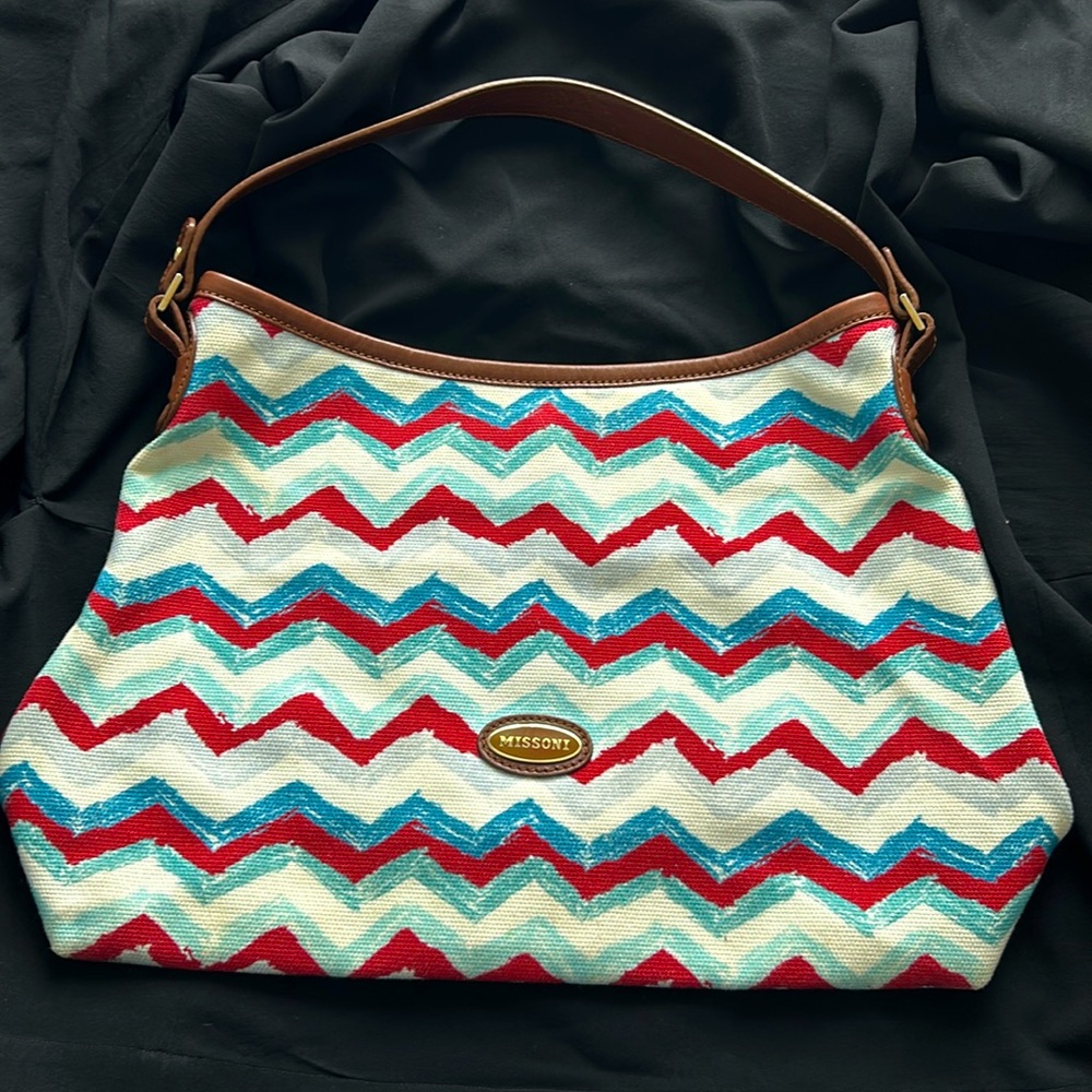 Missoni chevron canvas and leather tote